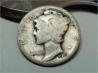 OF)  1919 Silver Mercury dime