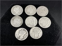 8 Barber & Mercury Dimes