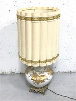 Large vintage milk glass & gold toned table lamp