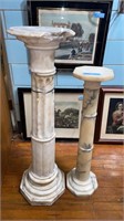 2 MARBLE PEDESTALS - BOTH ARE DAMAGED / SEE PHOTOS