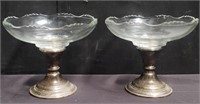 Pair of vintage glass sterling base weighted