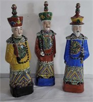 Three Asian handpainted pottery figurines 14" x 3"
