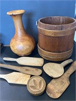 Wooden Vase, Bucket & Spoons