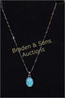 LADIES STERLING SILVER FIRE BLUE OPAL NECKLACE