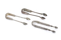 THREE PAIRS OF SILVER SUGAR TONGS, 136g