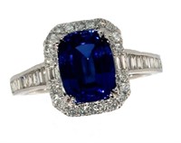 14k Gold 3.27 ct Cushion Sapphire & Diamond Ring