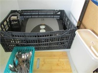 Black Crate of Various Kitchen Items