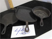 3 CAST IRON PANS (SEE PICS FOR IDENTIFICATION)