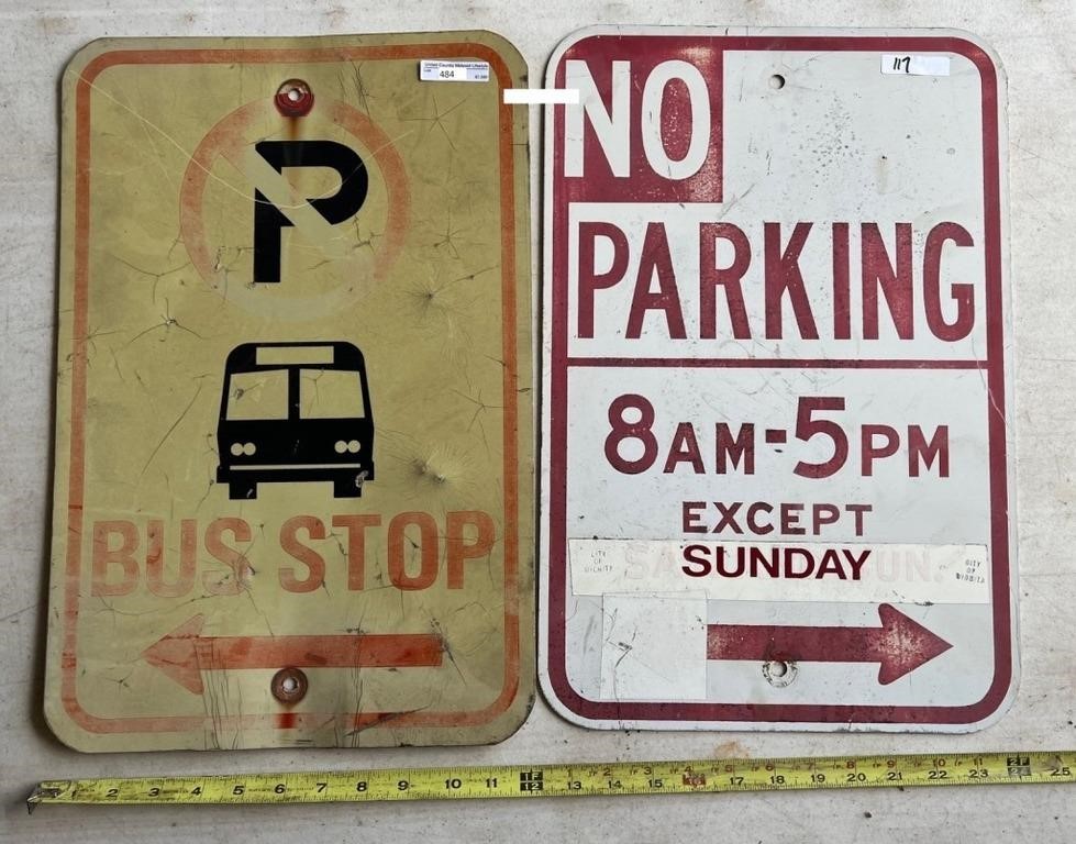 Industrial Bus Stop and No Parking Signs
