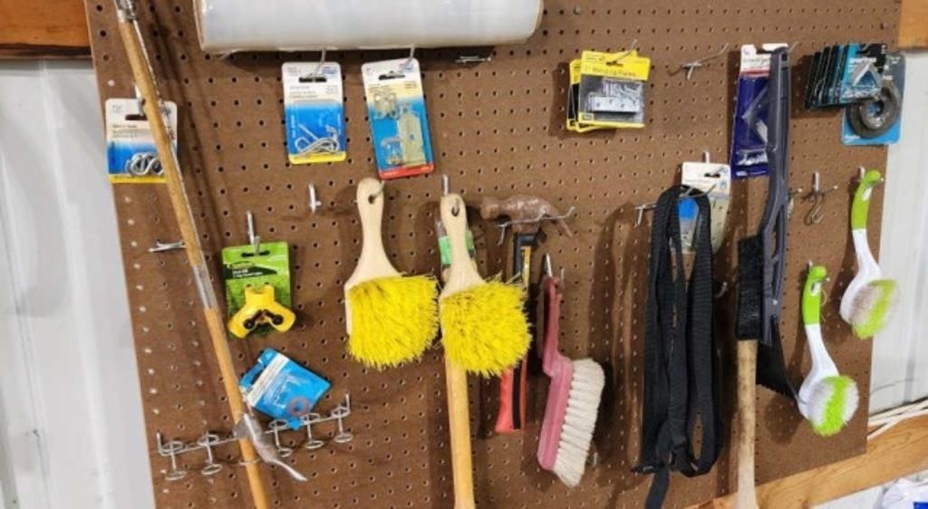 Scrub Brushes, Grill Cleaner, Assorted Hardware,