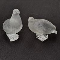 Pair of Lalique Frosted Glass Quails
