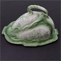Antique Cabbage Green Covered Cheese Dish
