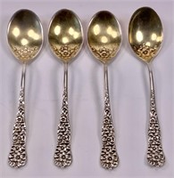 4 Sterling spoons - rose pattern - gold wash in