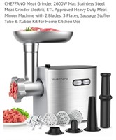 CHEFFANO Electric Meat Grinder, 2600W, Stainless