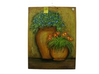 Floral painting on tile artist signed