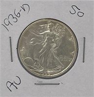 AU 1936-D Walking Liberty Fifty Cent