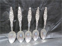 102.3 grams 5 Sterling Silver Teaspoons 5&1/2"