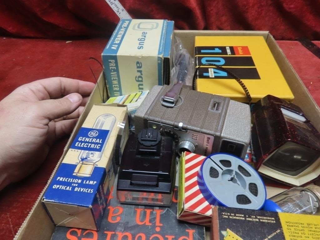 Bell & Howell projector, bulbs, slides, movies.