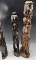 3 AFRICAN WOODEN TRIBAL FIGURES CARRYING OBJECTS