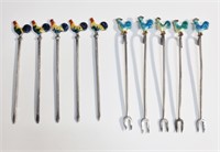 ENAMELED STERLING SILVER HORS D'OEUVRES FORKS