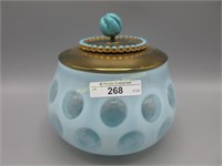 Fenton Lav opal Coin SPot covered jar, replace lid