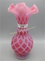 Fenton 7.5" satin cranberry opal ruffled vase