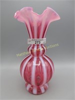 Fenton cranberry opal stripe 7" vase