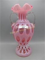 Fenton 12" Cranberry opal Coin Spot 2 handled vase