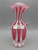 Fenton cranberry opal stripe 7" vase