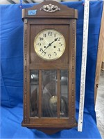 Antique German Pendulum Wall Clock W/ Beveled