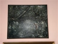20th C. Oil on Canvas - Nude Standing in Pond
