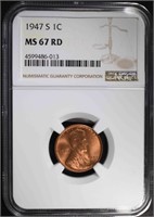 1947-S LINCOLN CENT, NGC MS-67 RED