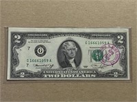 MINT 1976 FIRST DAY ISSUE STAMPED US $2 BILL