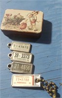 1945 48, 50, & 72 DAV LICENSE TAGS& SMALL TIN