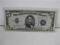 1934 D Silver Certificate Wide I Variety 5 Dollar
