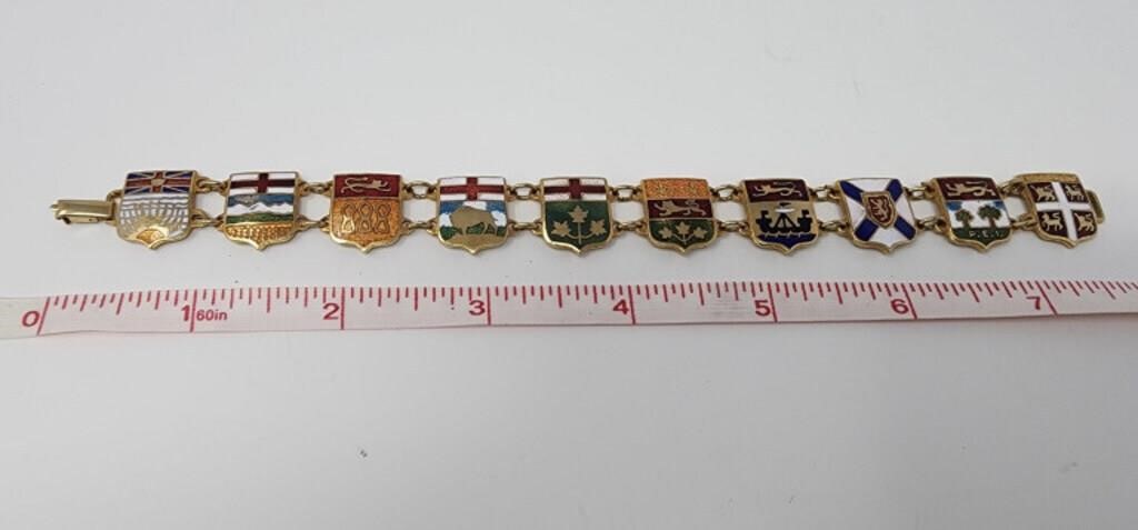 Enamel 10 Canada Provinces 7" Bracelet