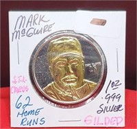 Mark Mcgwire  62 Home Runs Gilded 1oz .999 Fine