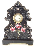Porcelain Painted Floral Mantle Clock 11" H