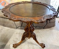 Leather Top Piecrust Table w/ Ball & Claw Feet