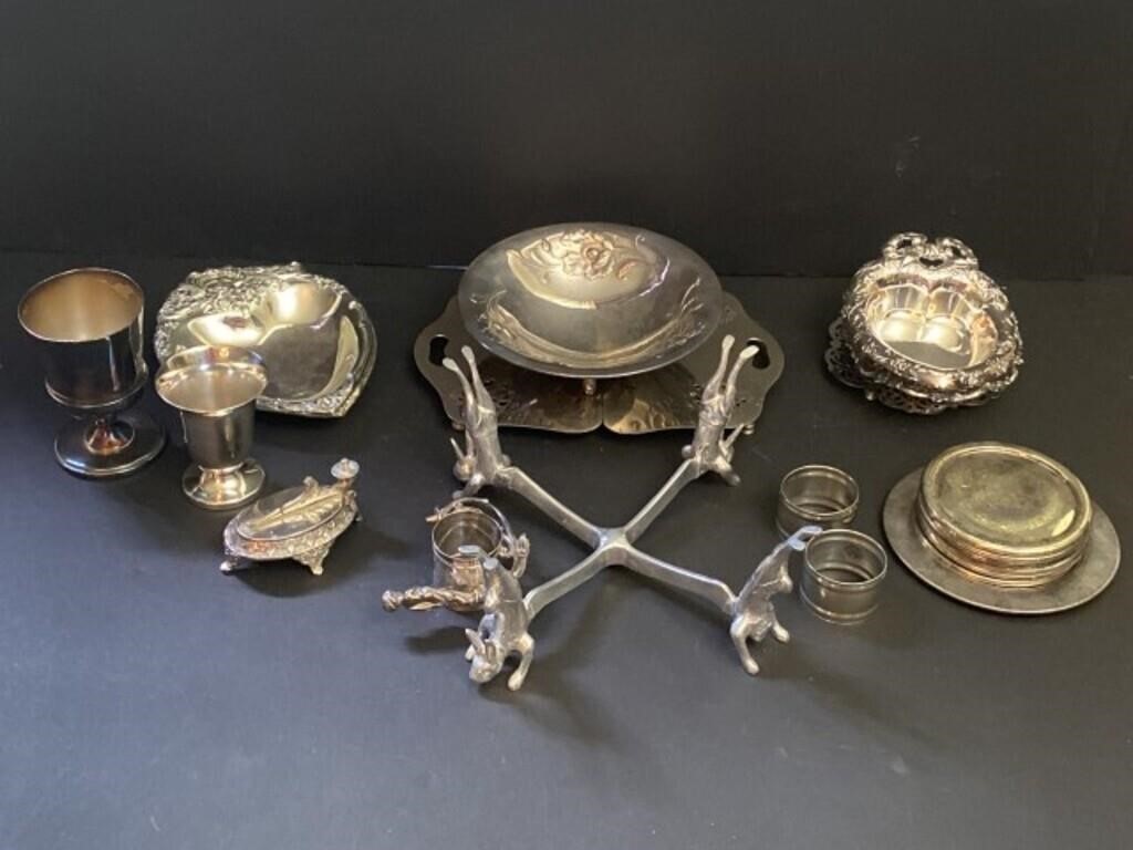 Large Lot of Silver Plate Serving Trays, Bowls,