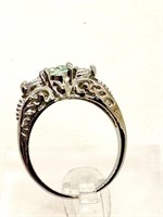 PreOwned Aqua Ring in raised Filigree setting