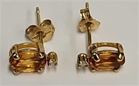 Pr 14KT Gold, Citrine & Diamond Accent Earrings