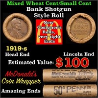 Mixed small cents 1c orig shotgun roll, 1919-s Lin