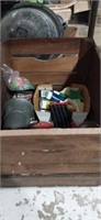 Wooden crate with art supplies