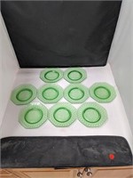 9 Vintage Green Glass Plates