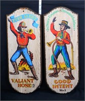 Pair of wood 22in fireman plaques