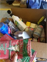 Miscellaneous box of cleaning supplies and paint