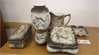 Vintage porcelain Japanese dragon vanity set