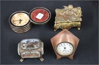 TWO JEWELRY BOXES AND TWO CLOCKS