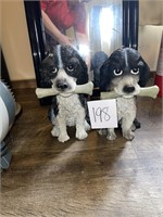 pair of dog statues head on 1 is cracked